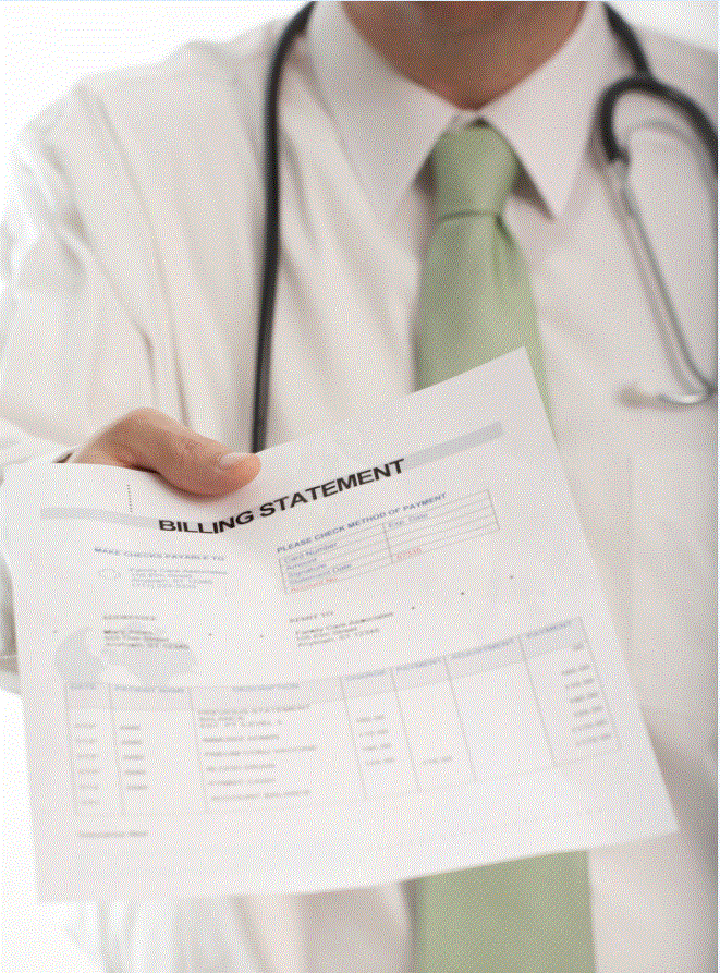 Doctor handing out a billing statement