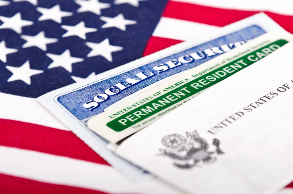 USA flag with Social Security card