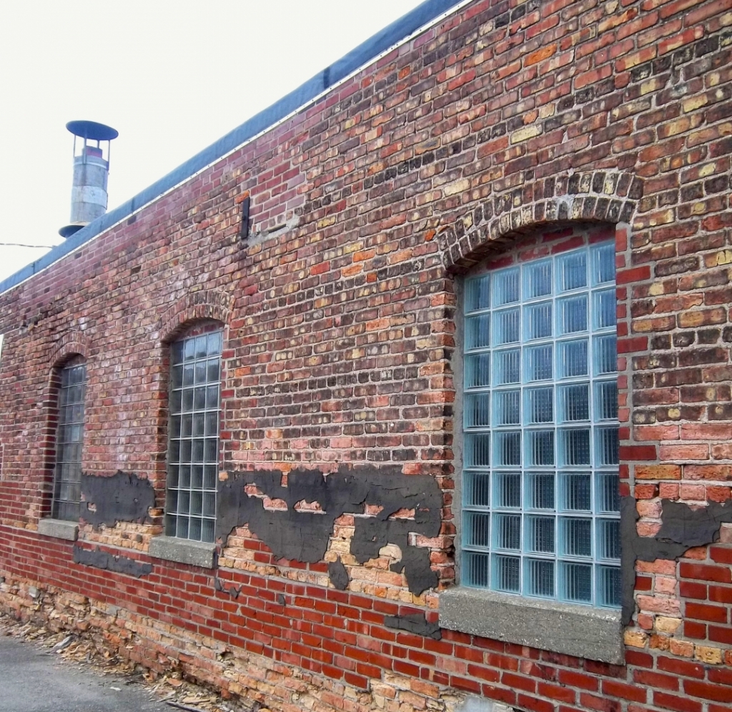 The side view of old brick factory