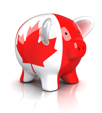 Piggy bank with Canadian flag painted on it