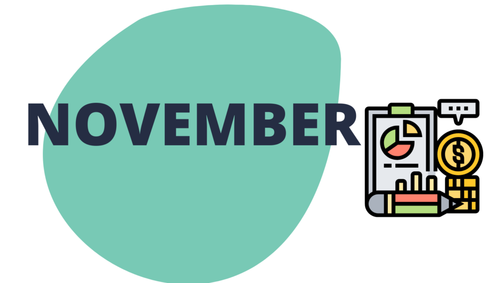 The word November with a an icon of financial planning stuff
