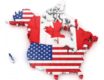 Map of Canada and USA with flags