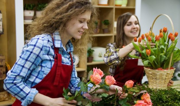 Two ladies working in a florist shop