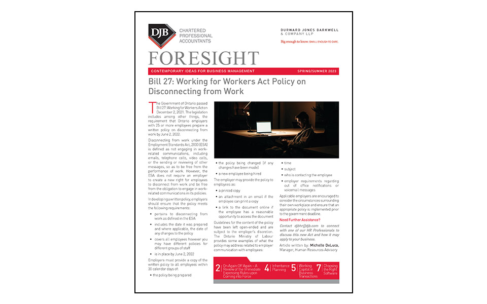 Front cover of Foresight newsletter. General business newsletter for businesses