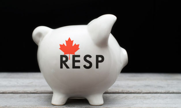 Canadian Registered Education Savings Plan, RESP concept with white piggy bank
