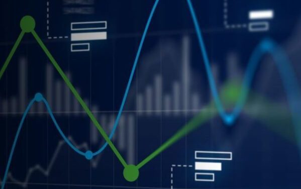 Inforgraphic of chart with blue and green graph lines