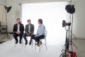 James Buckley and Ryan Bouskill being interviewed by Scott McGillivray