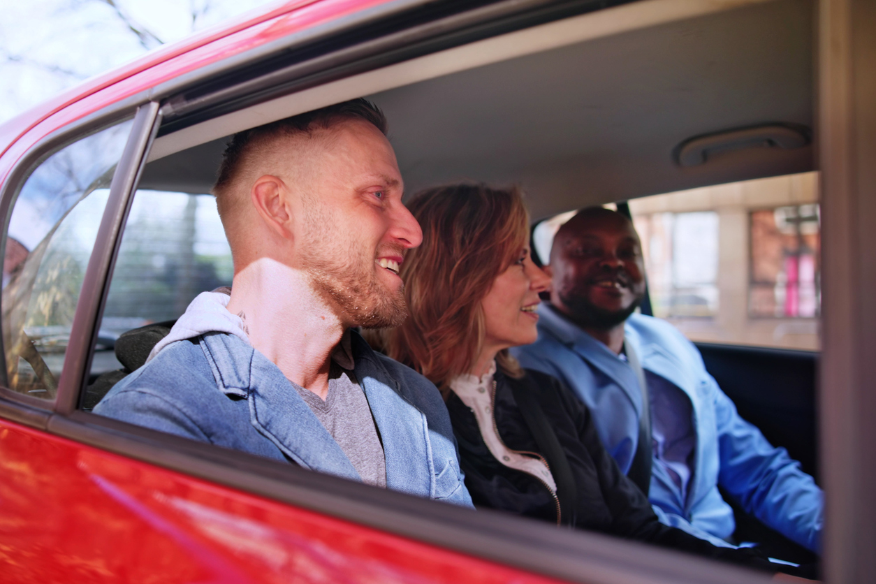 Carpool Ride Sharing. African People Using Car Share