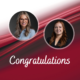 Professional photo of Kate Chiera and Alexis MacCallum with the word Congratulations written in white underneath. Red/white background.