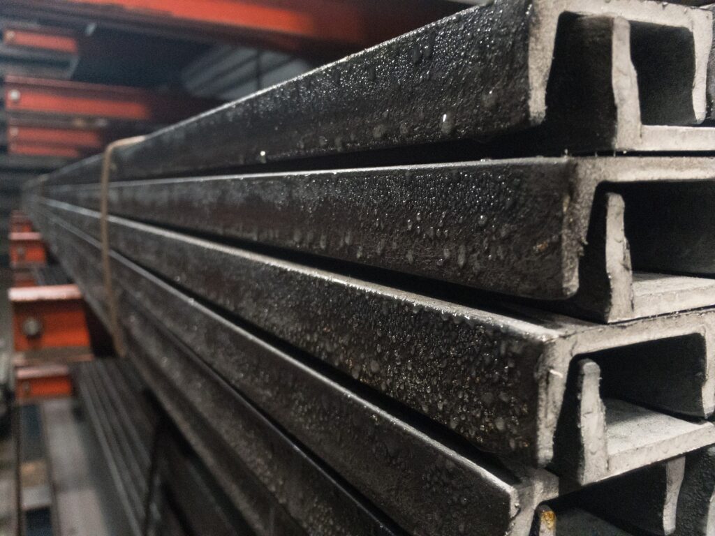 Steel beams stacked