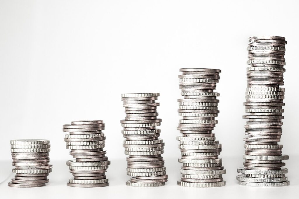 Growing stack of coins