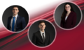 Professional photos of Michael Lloyd, Brett Schenk, and Sierra Varga. Red ribbon background.