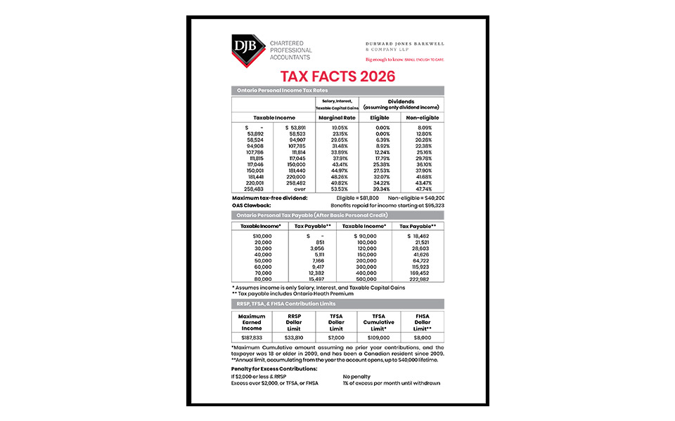 Front cover of Tax Facts 2026 card.
