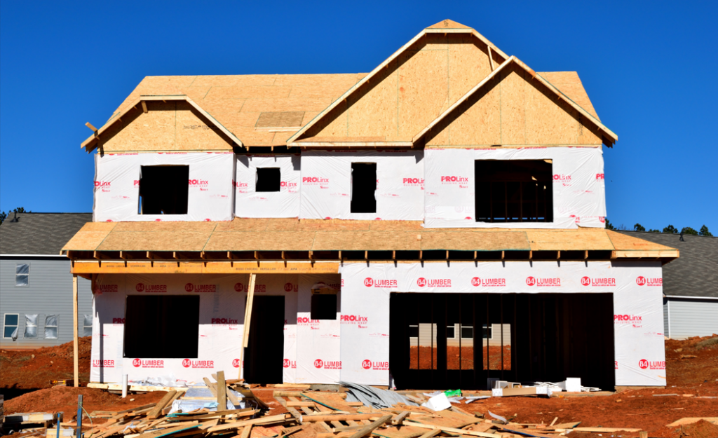 New home under construction, just wood and insulation.